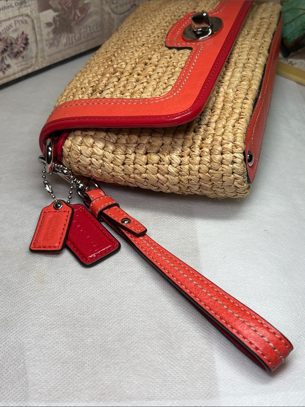 Coach Straw Raffia Woven Wristlet Clutch Wallet Bag #49103 EUC - Picture 5 of 11